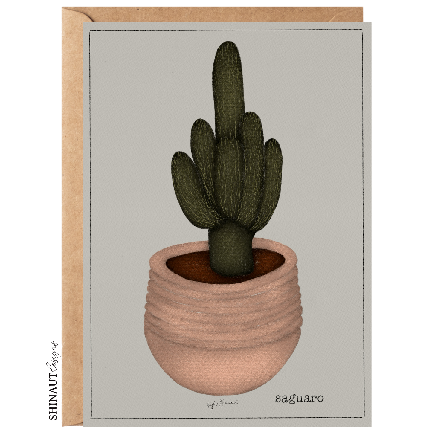 saguaro cactus greeting card with kraft envelope