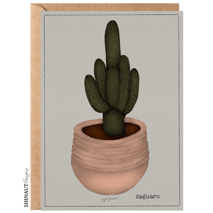 saguaro cactus greeting card with kraft envelope