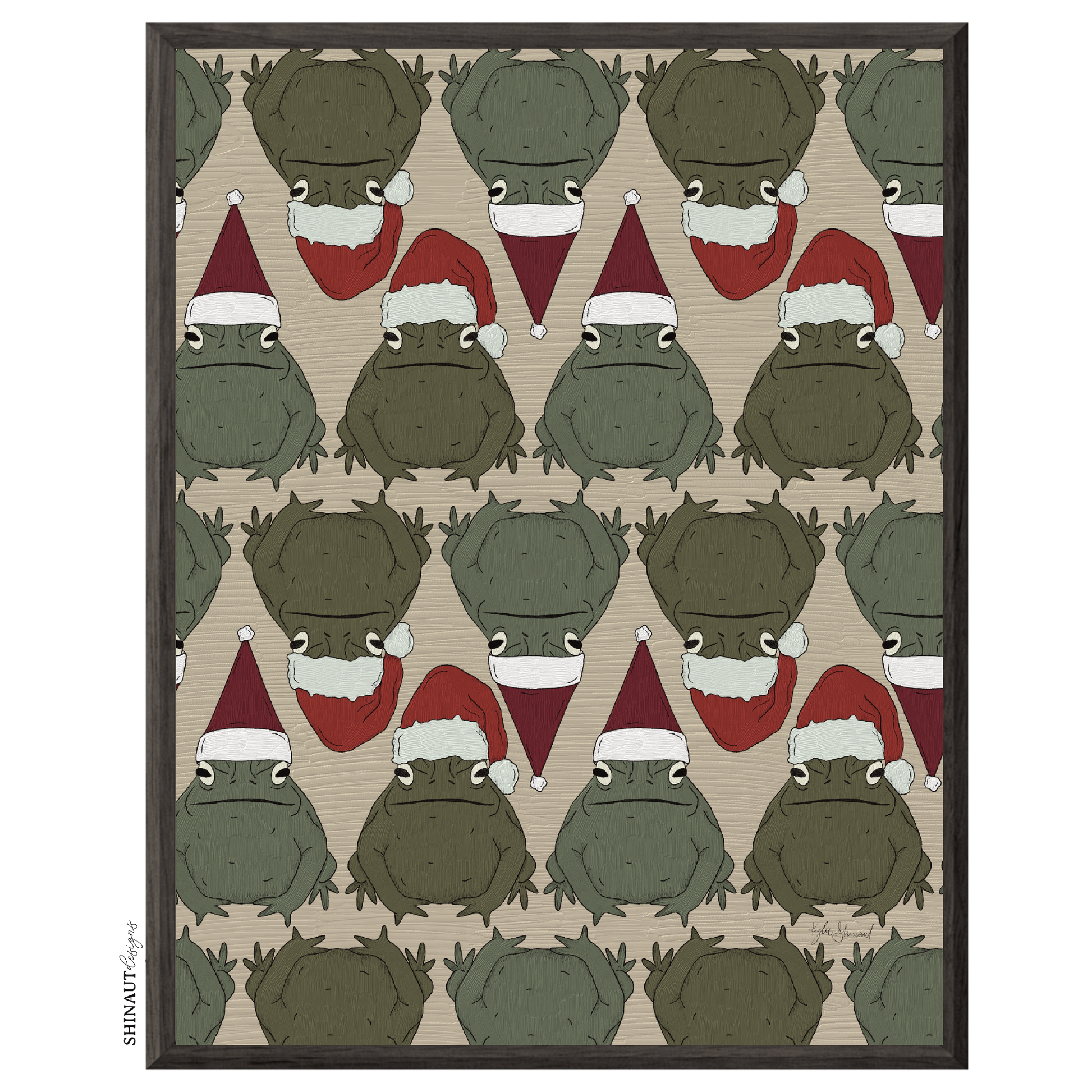 santa toads art print in black picture frames