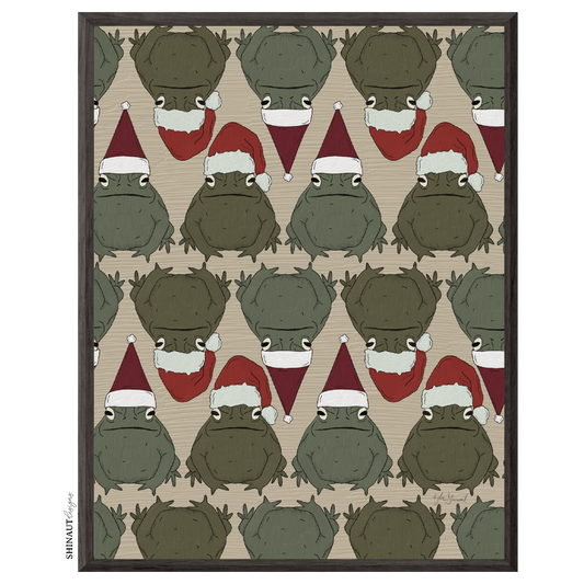 santa toads art print in black picture frames