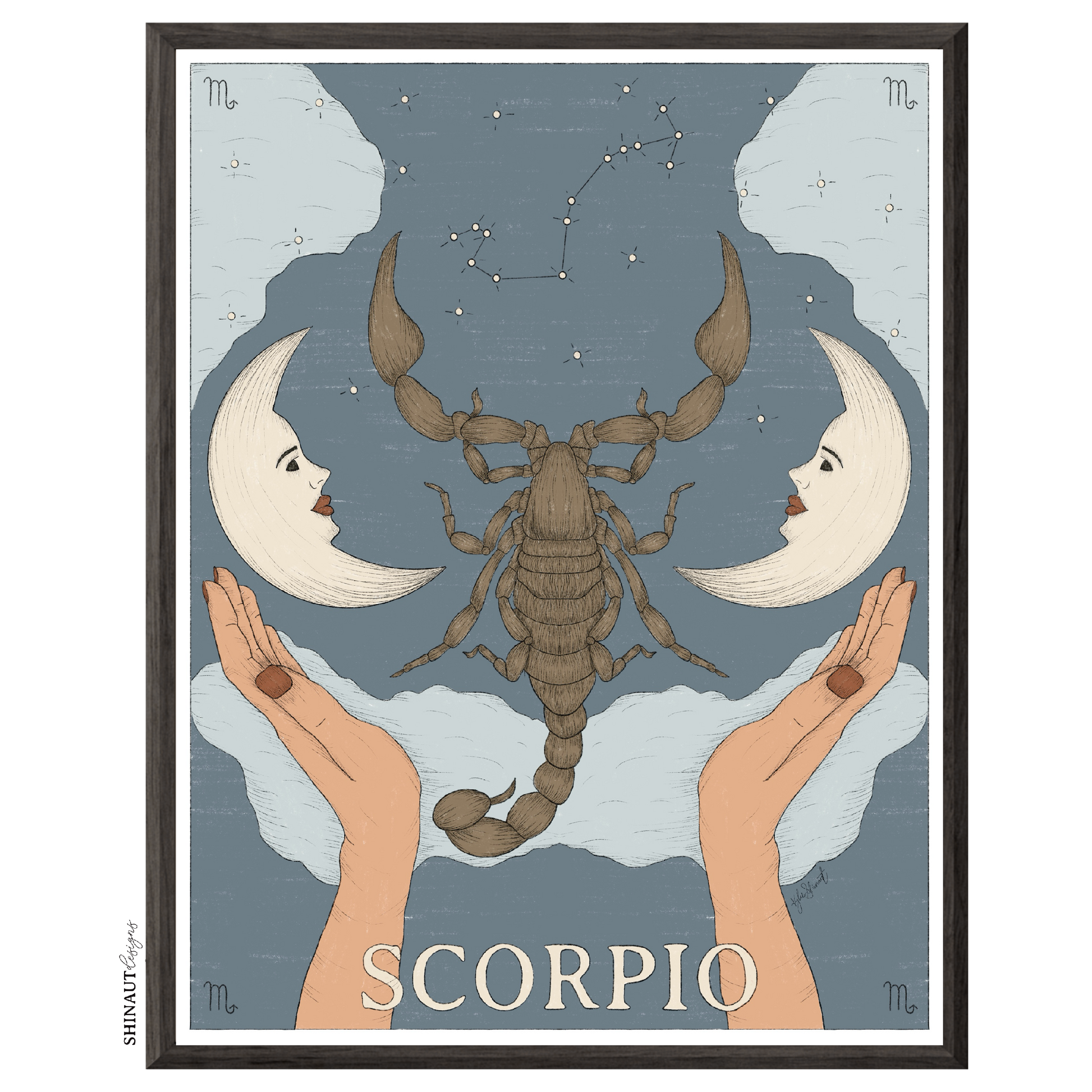 scorpio zodiac art print in a black picture frame