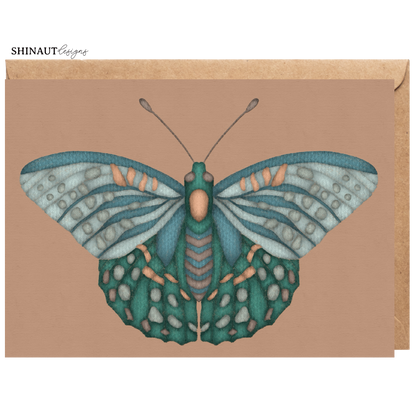 seaglass butterfly greeting card with kraft envelope