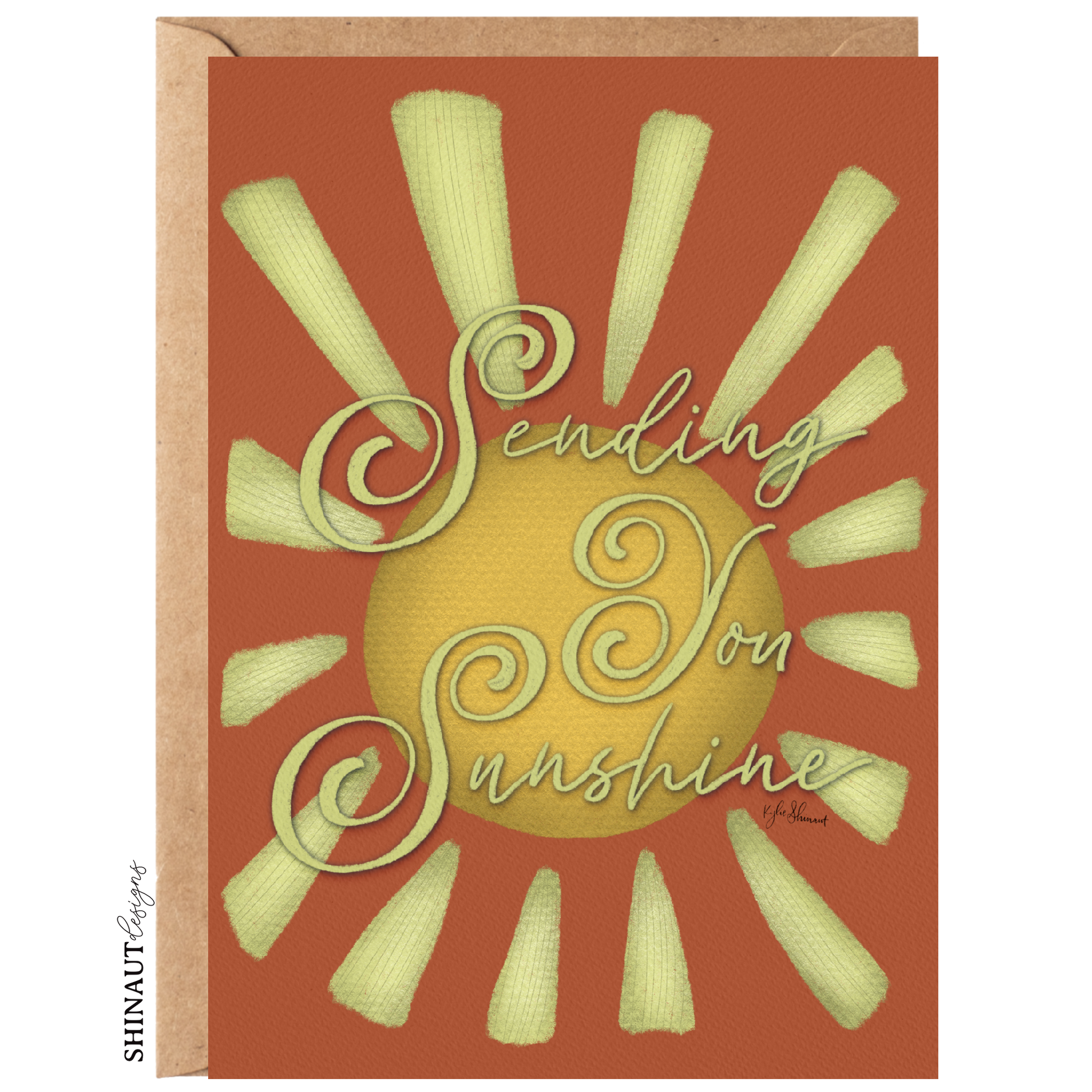 sending sunshine greeting card with kraft envelope