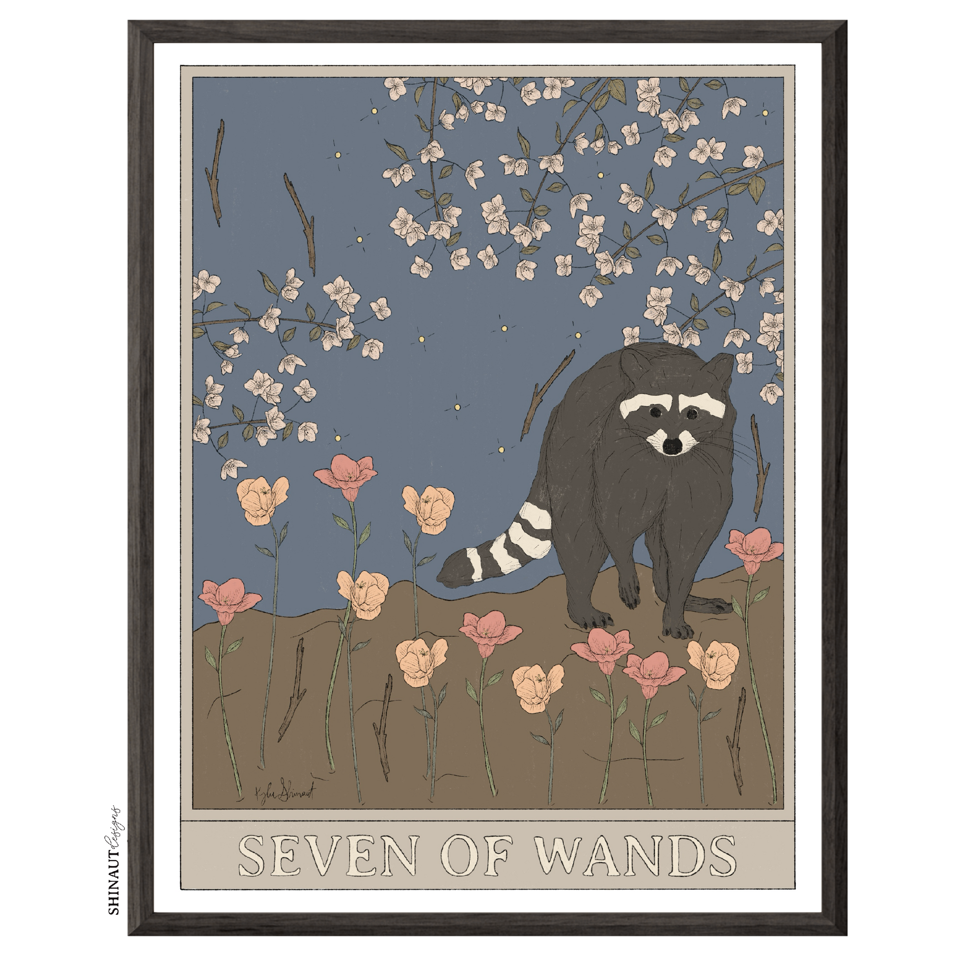 seven of wands tarot art print in black picture frame