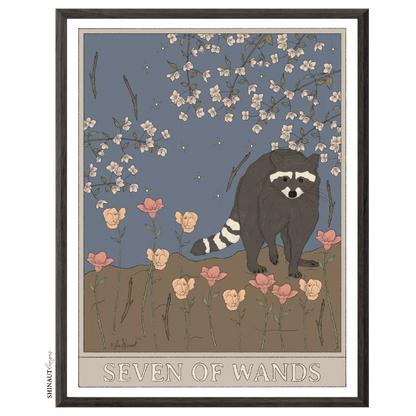 seven of wands tarot art print in black picture frame