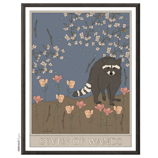 seven of wands tarot art print in black picture frame