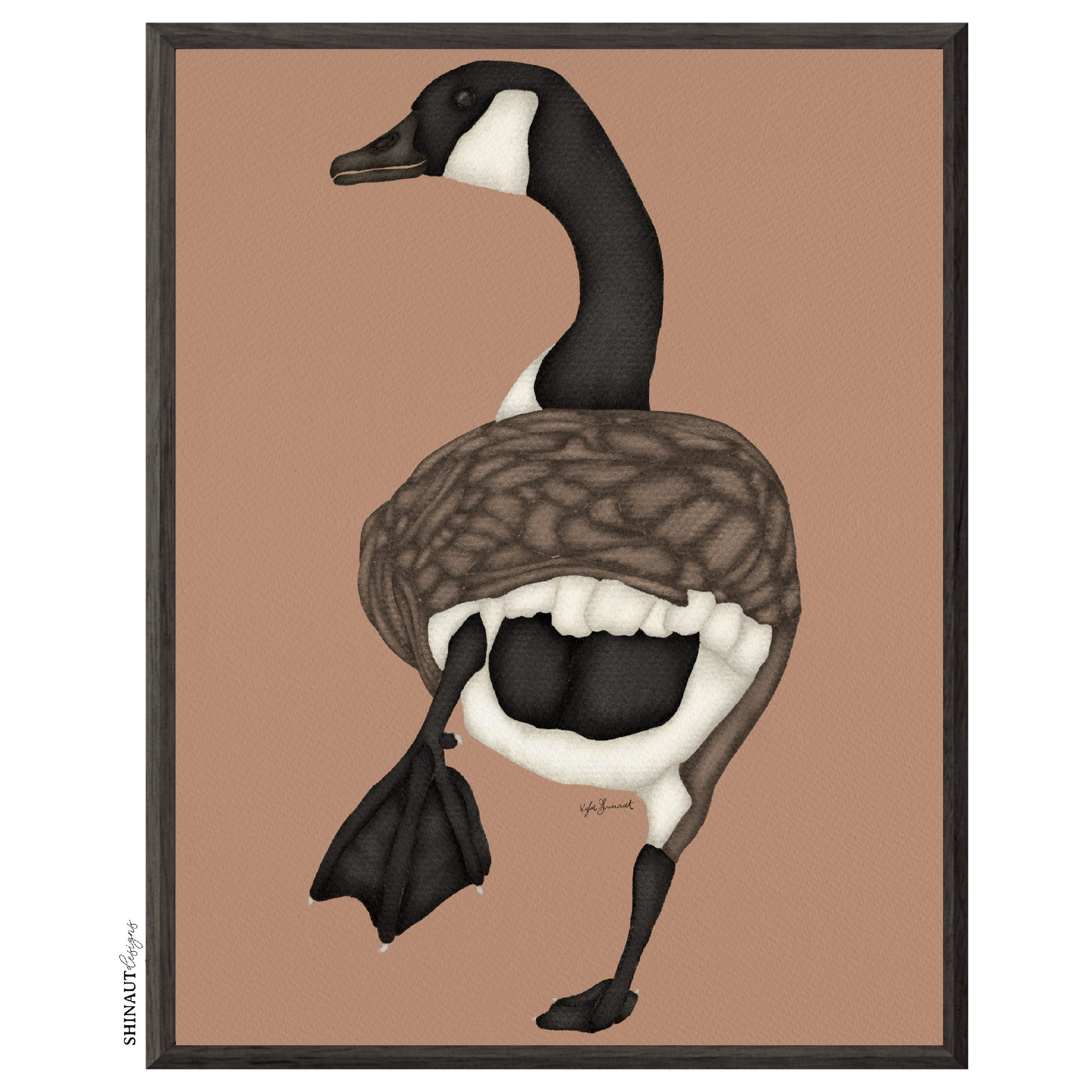 silly goose art print in black picture frames