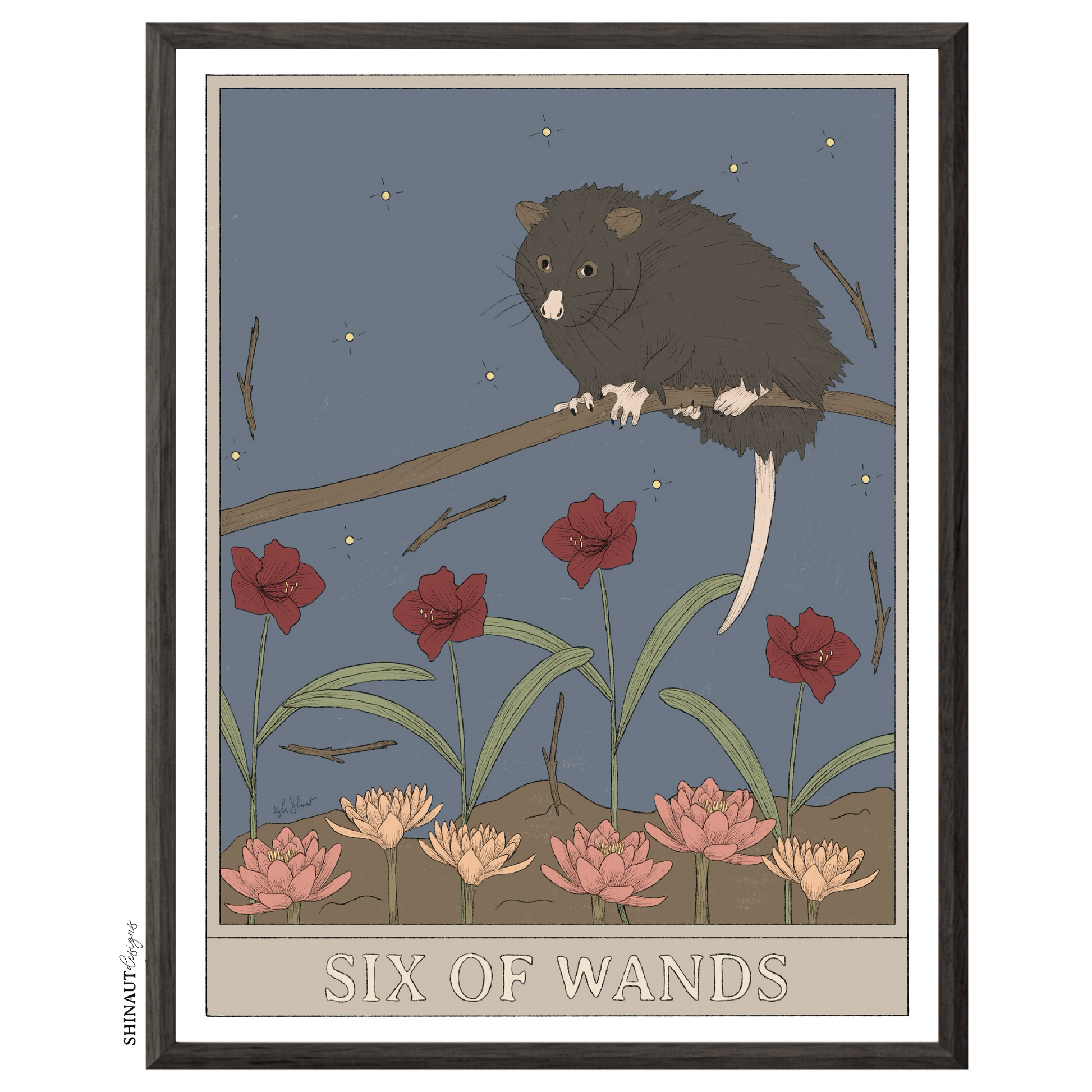 six of wands tarot art print in black picture frame