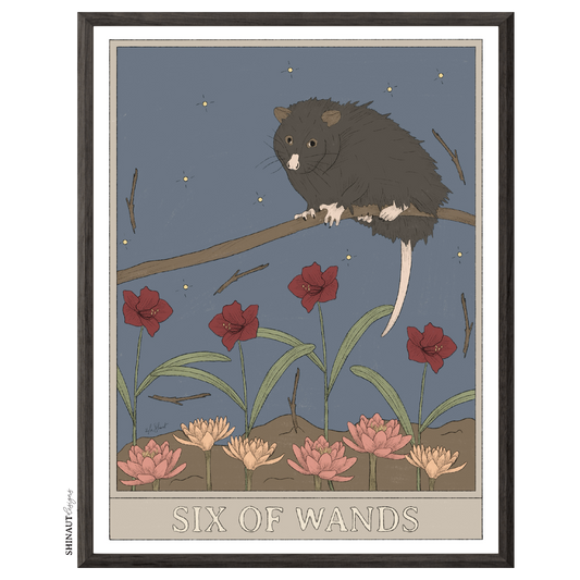 six of wands tarot art print in black picture frame