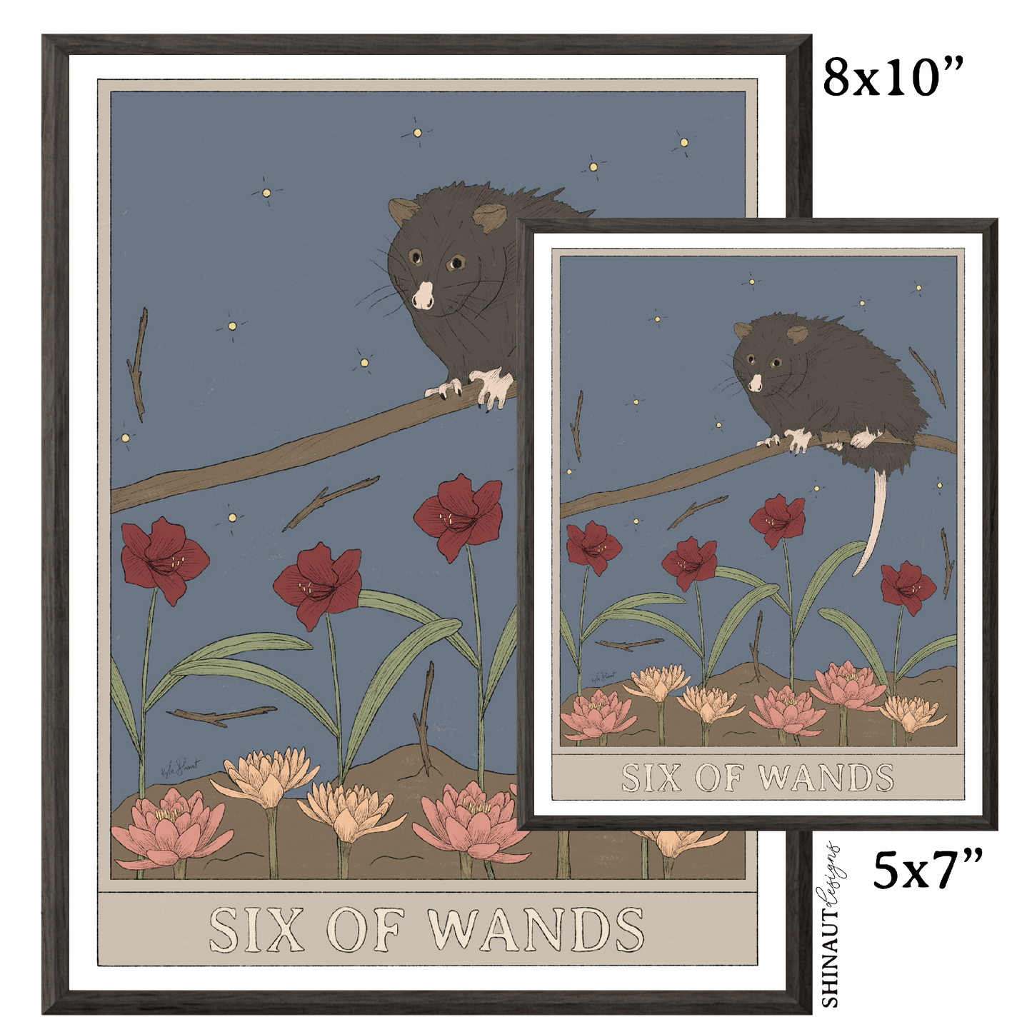 six of wands tarot art print in black picture frames size comparison 