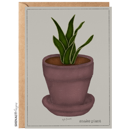 snake plant succulent greeting card with kraft envelope