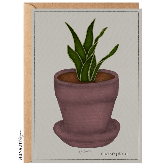 snake plant succulent greeting card with kraft envelope