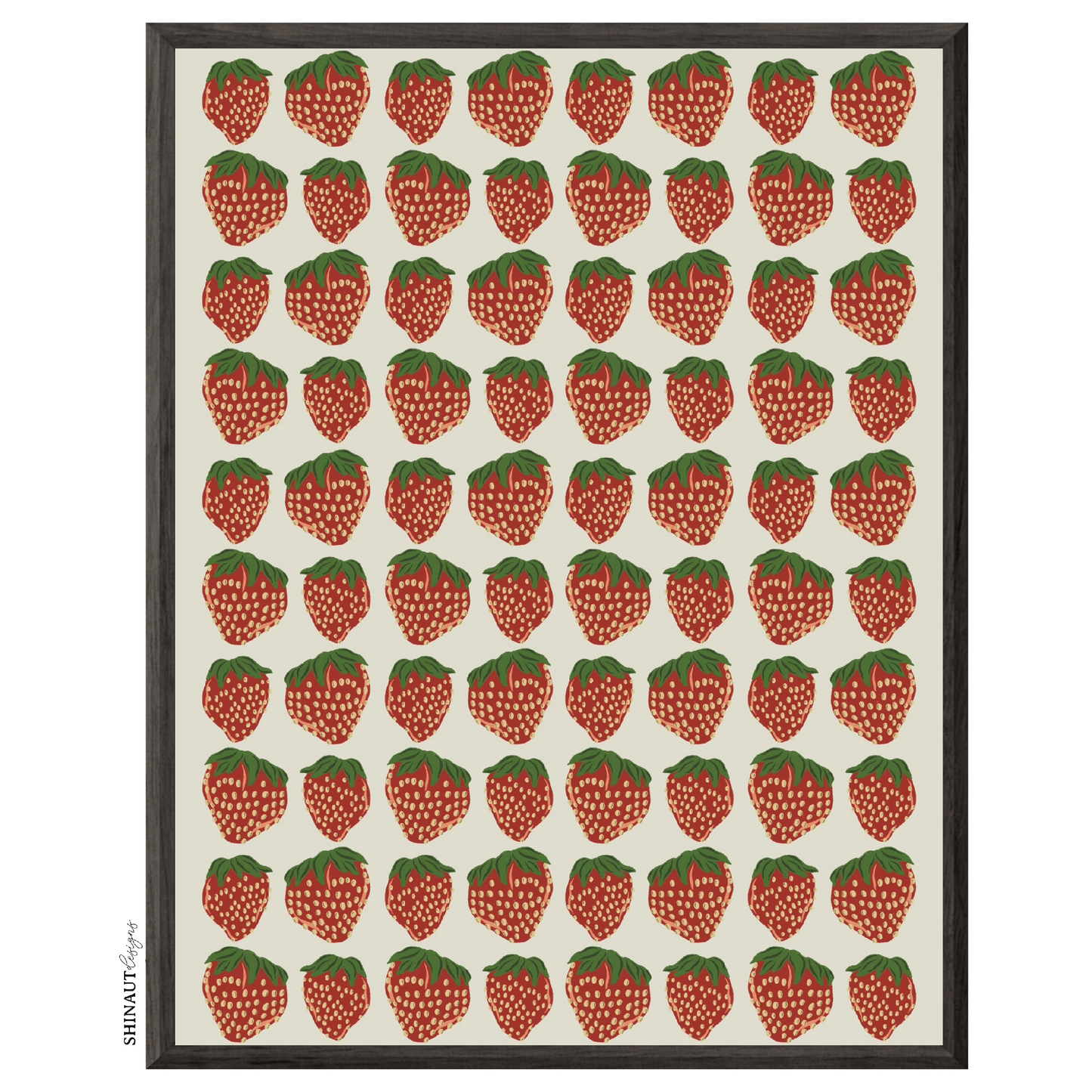 strawberries in a row art print in black picture frame