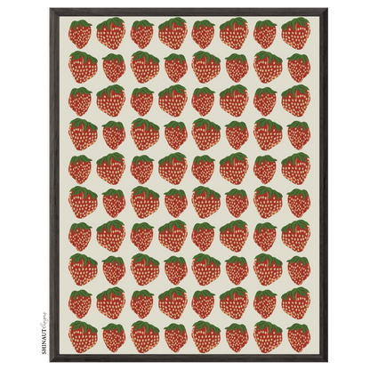 strawberries in a row art print in black picture frame