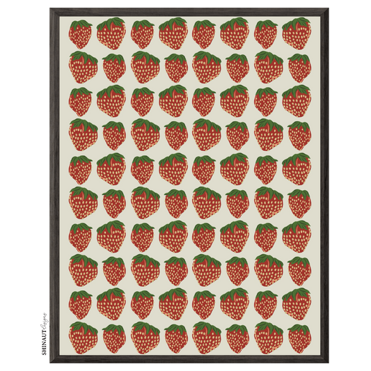 strawberries in a row art print in black picture frame