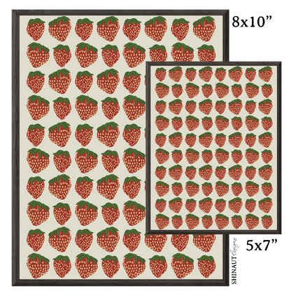 strawberries in a row art print size comparison in black picture frames