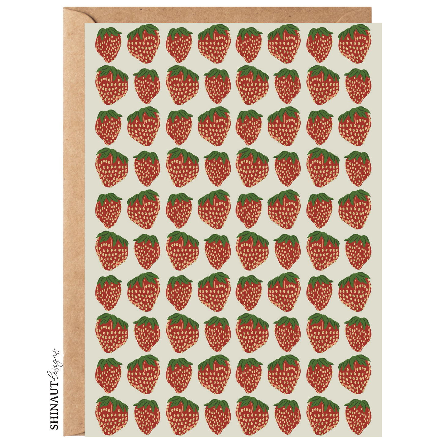 strawberries in a row greeting card with kraft envelope