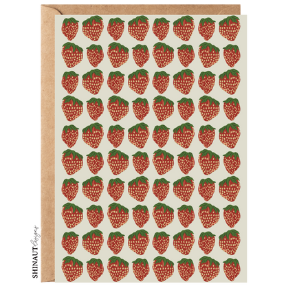 strawberries in a row greeting card with kraft envelope