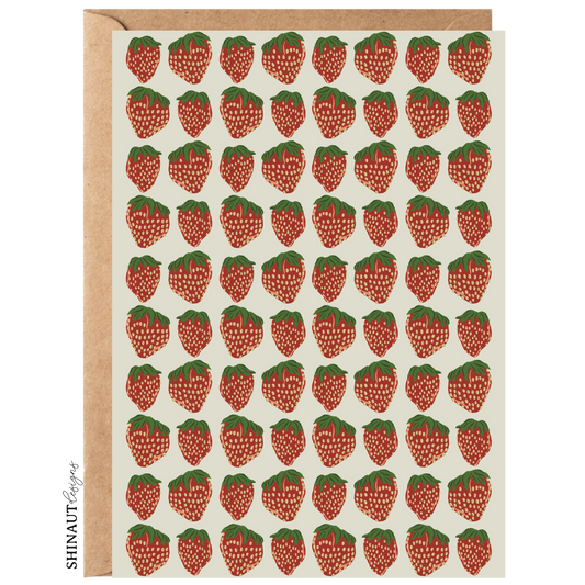 strawberries in a row greeting card with kraft envelope