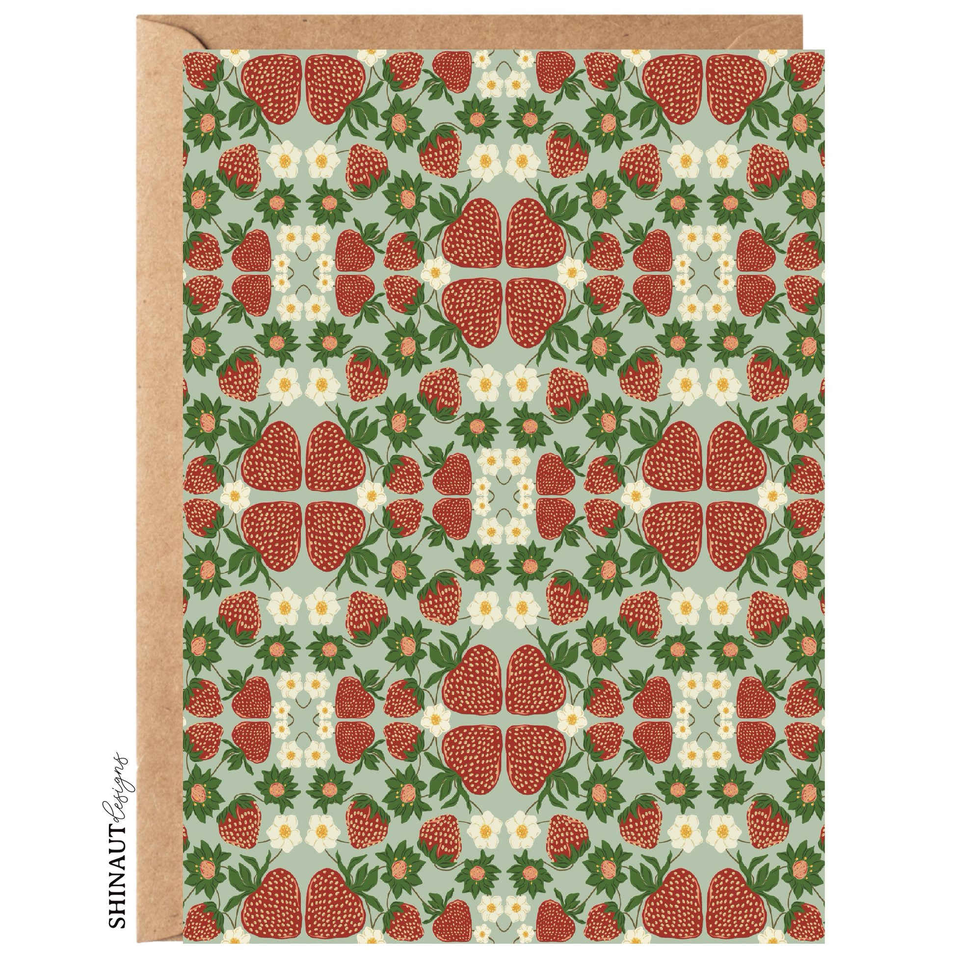 strawberry blooms pattern greeting card with kraft envelope