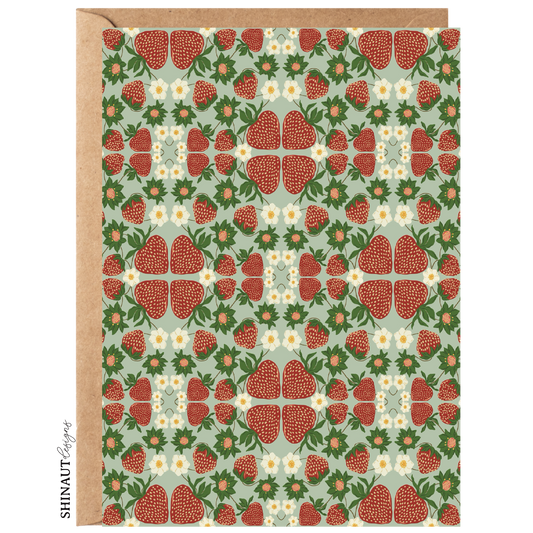 strawberry blooms pattern greeting card with kraft envelope