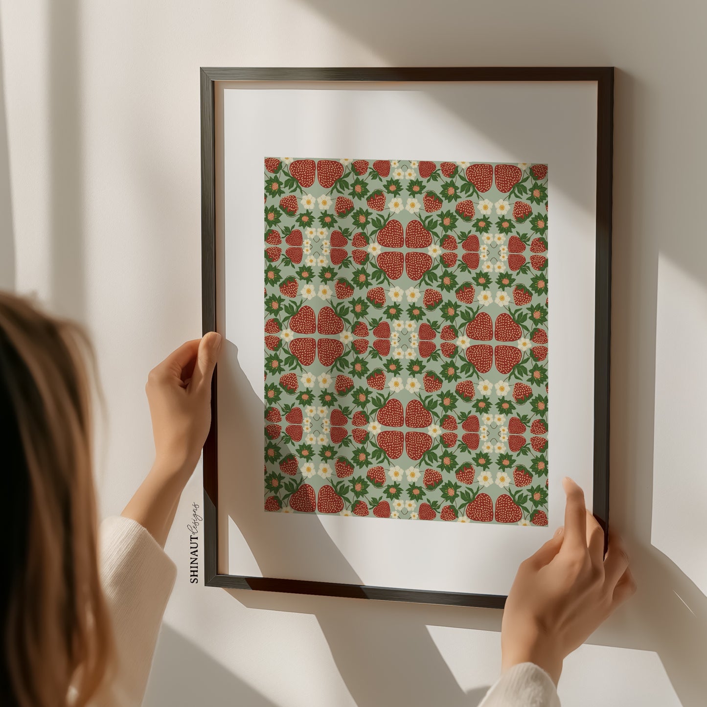 strawberry bush art print with woman hands