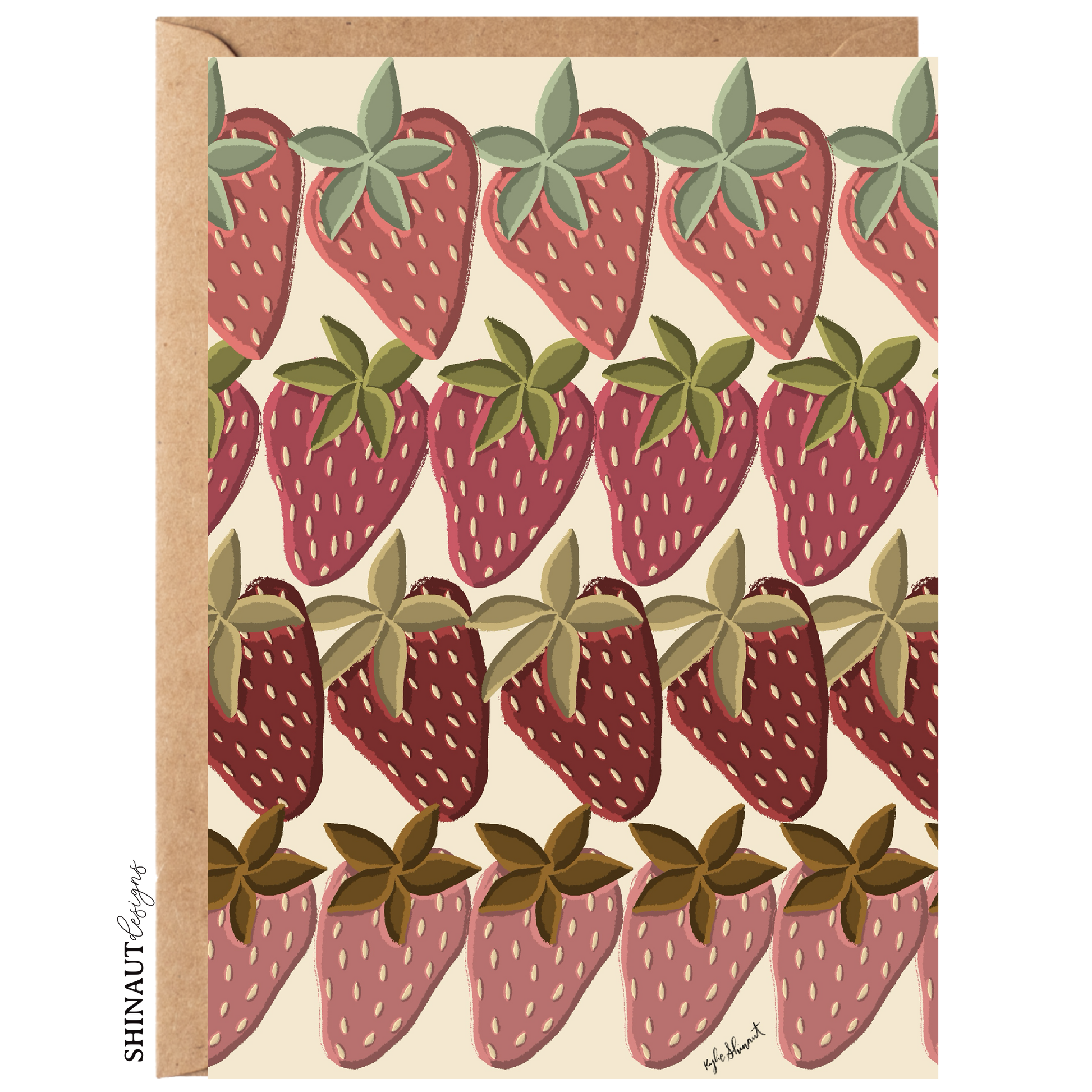 strawberry fields greeting card with kraft envelope