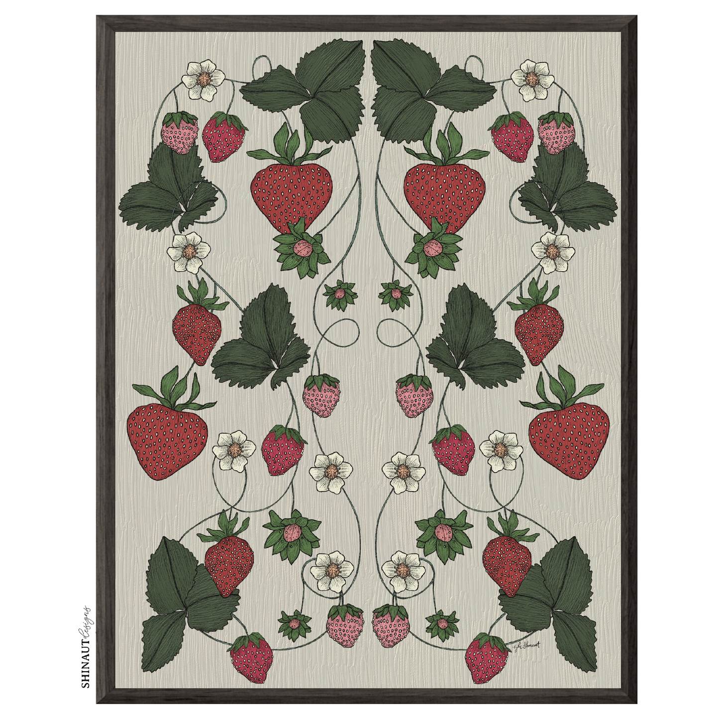 strawberry garden nouveau art print in black picture frame