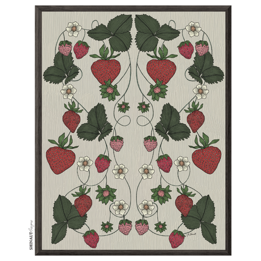 strawberry garden nouveau art print in black picture frame