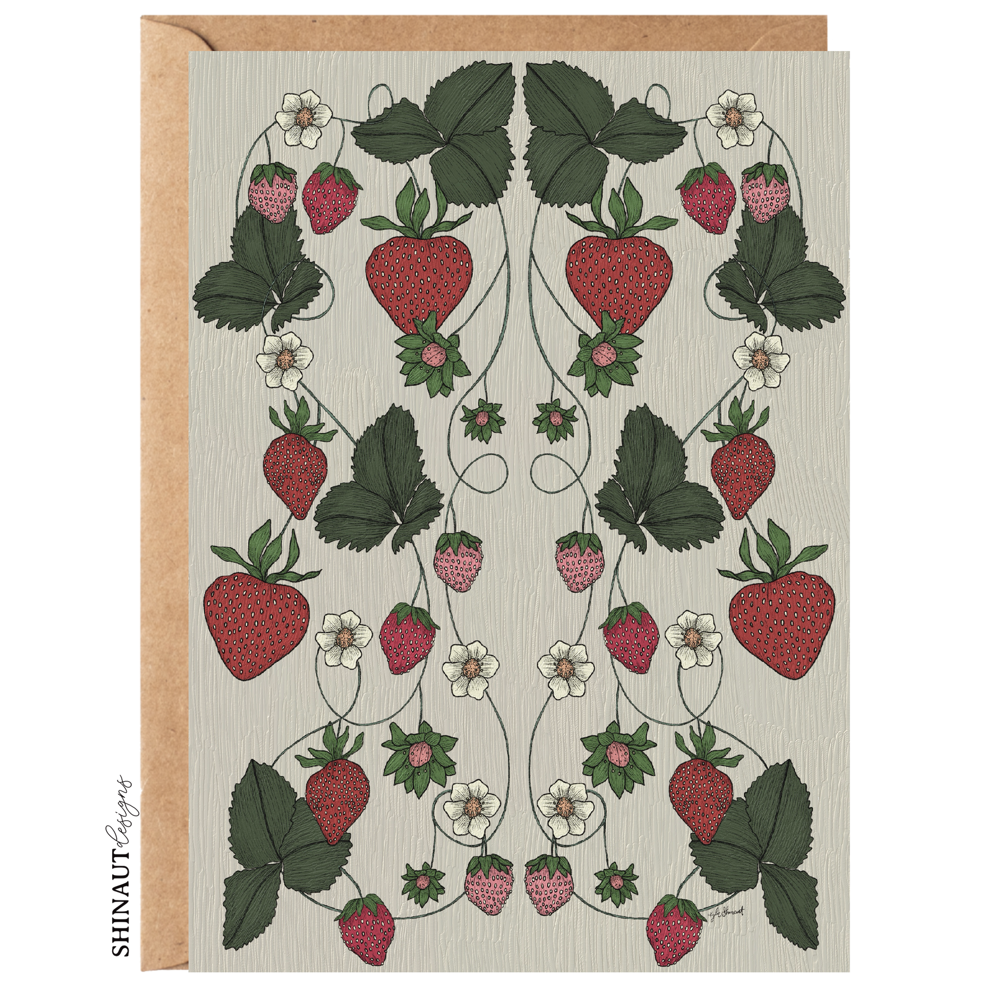 strawberry garden nouveau greeting card with kraft envelope