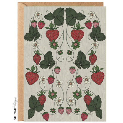 strawberry garden nouveau greeting card with kraft envelope