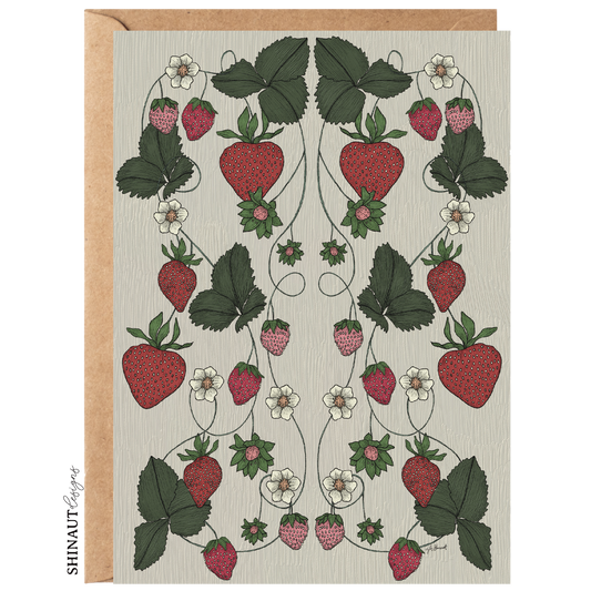 strawberry garden nouveau greeting card with kraft envelope