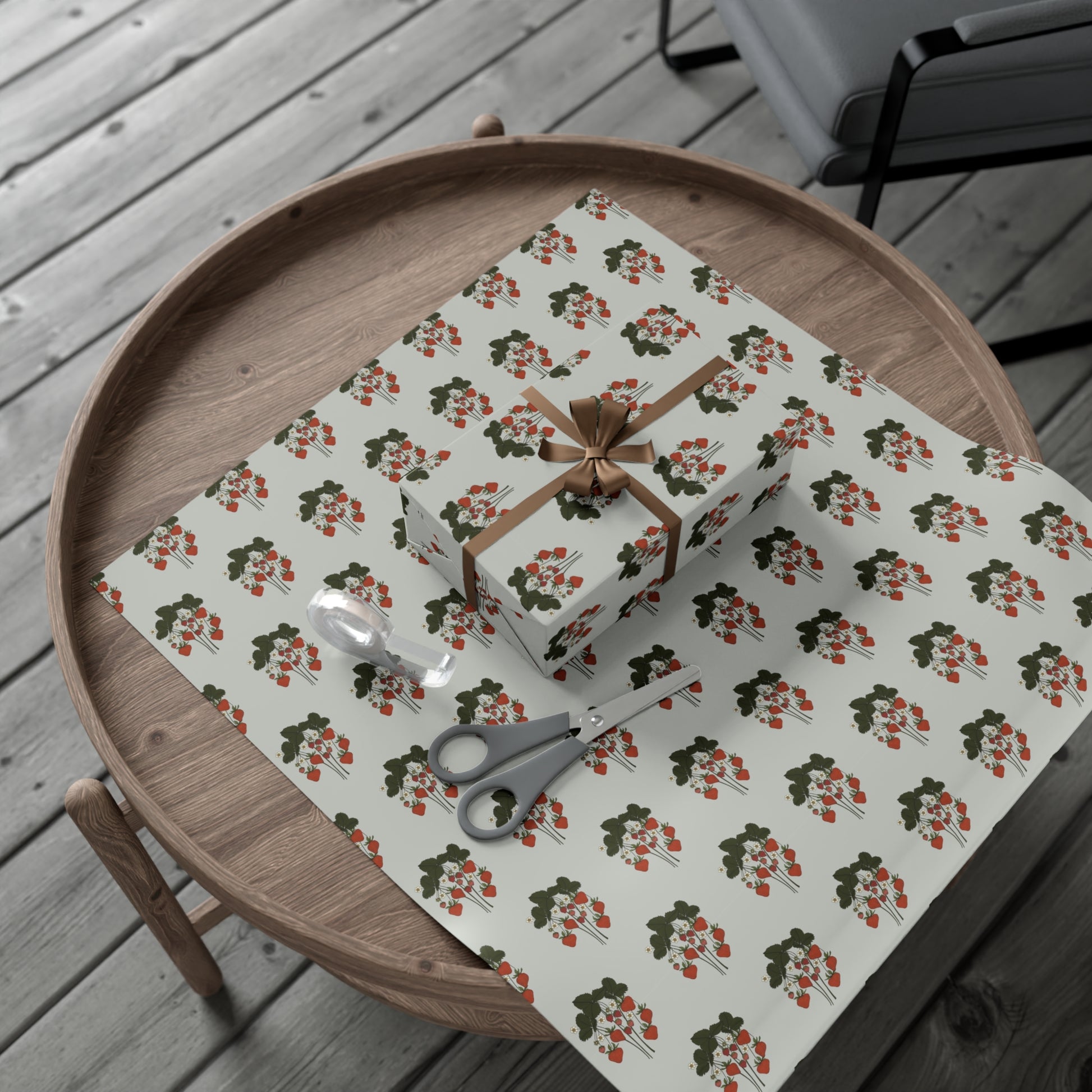 strawberry plant 30x20" wrapping paper on table