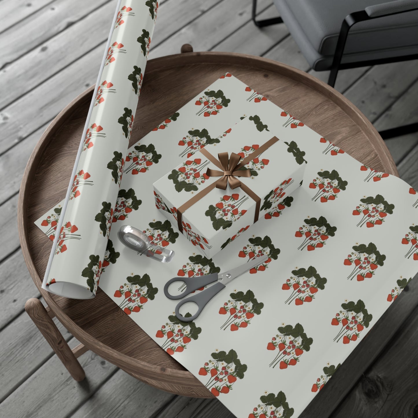 strawberry plant 30x72" wrapping paper on table