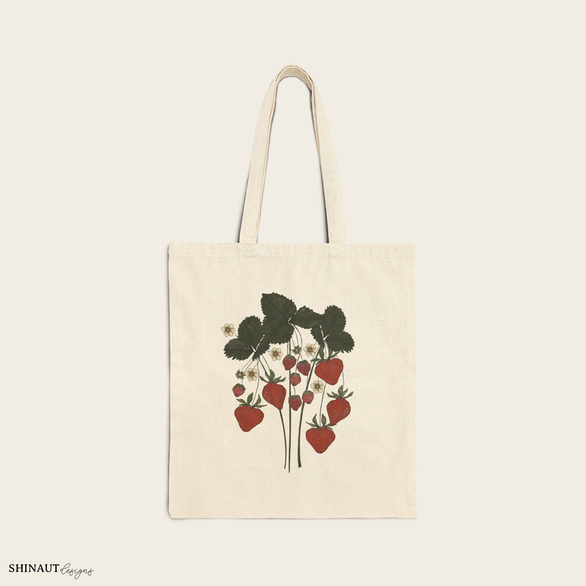 strawberry plant cotton canvas tote bag front