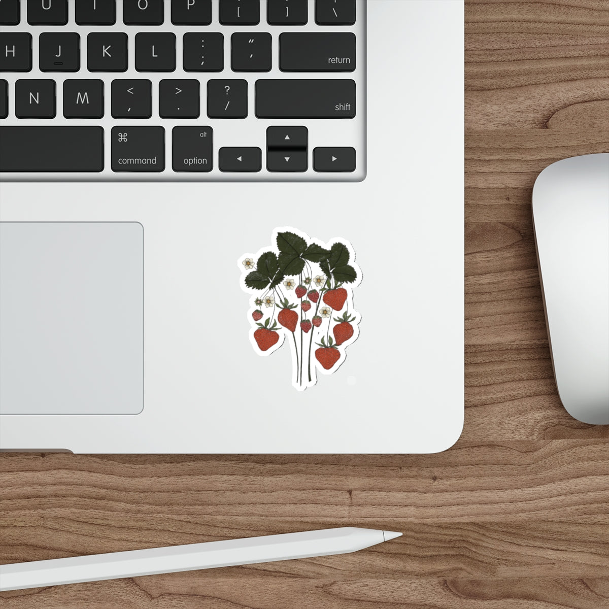 strawberry plant die cut sticker on laptop