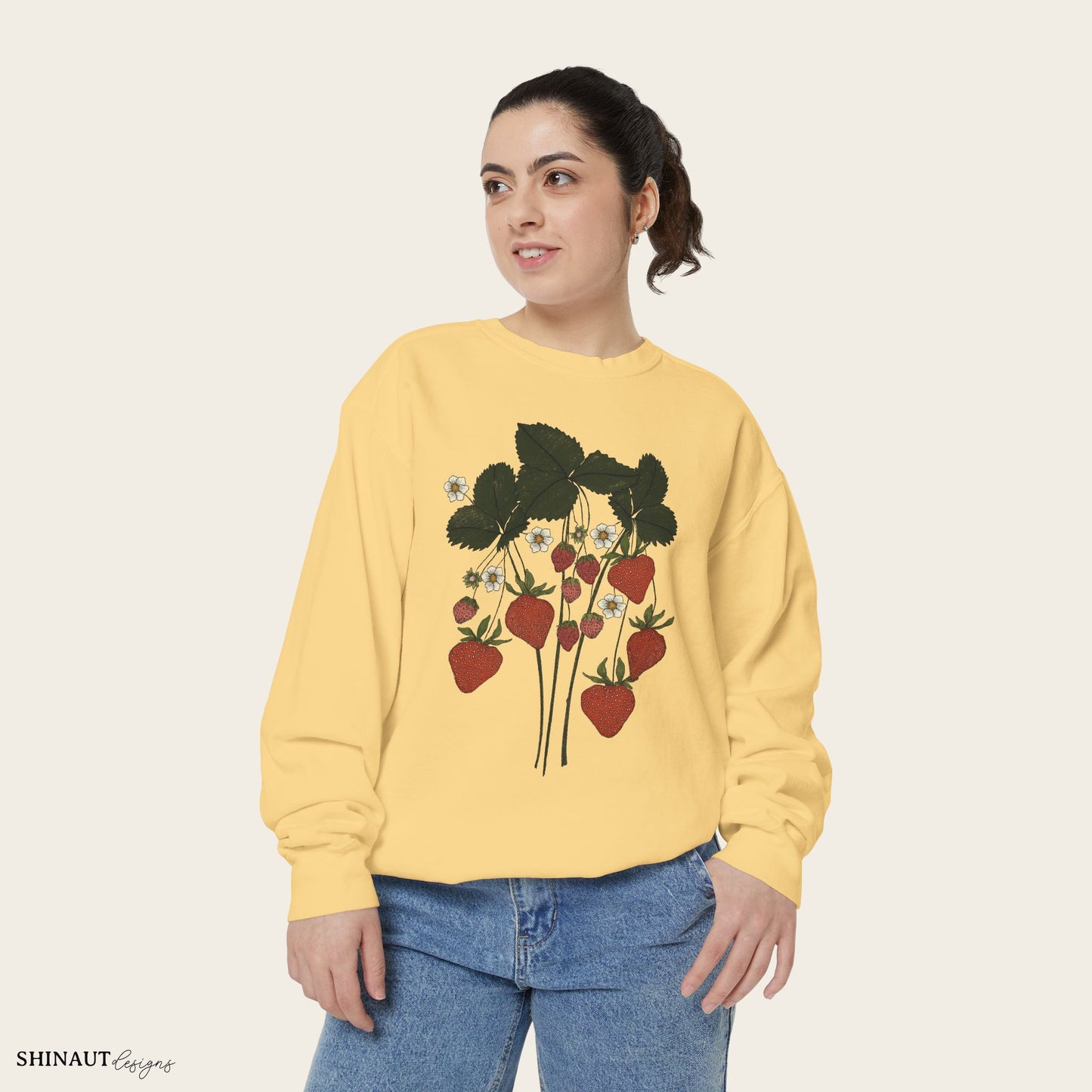 strawberry plant sweatshirt in butter female model