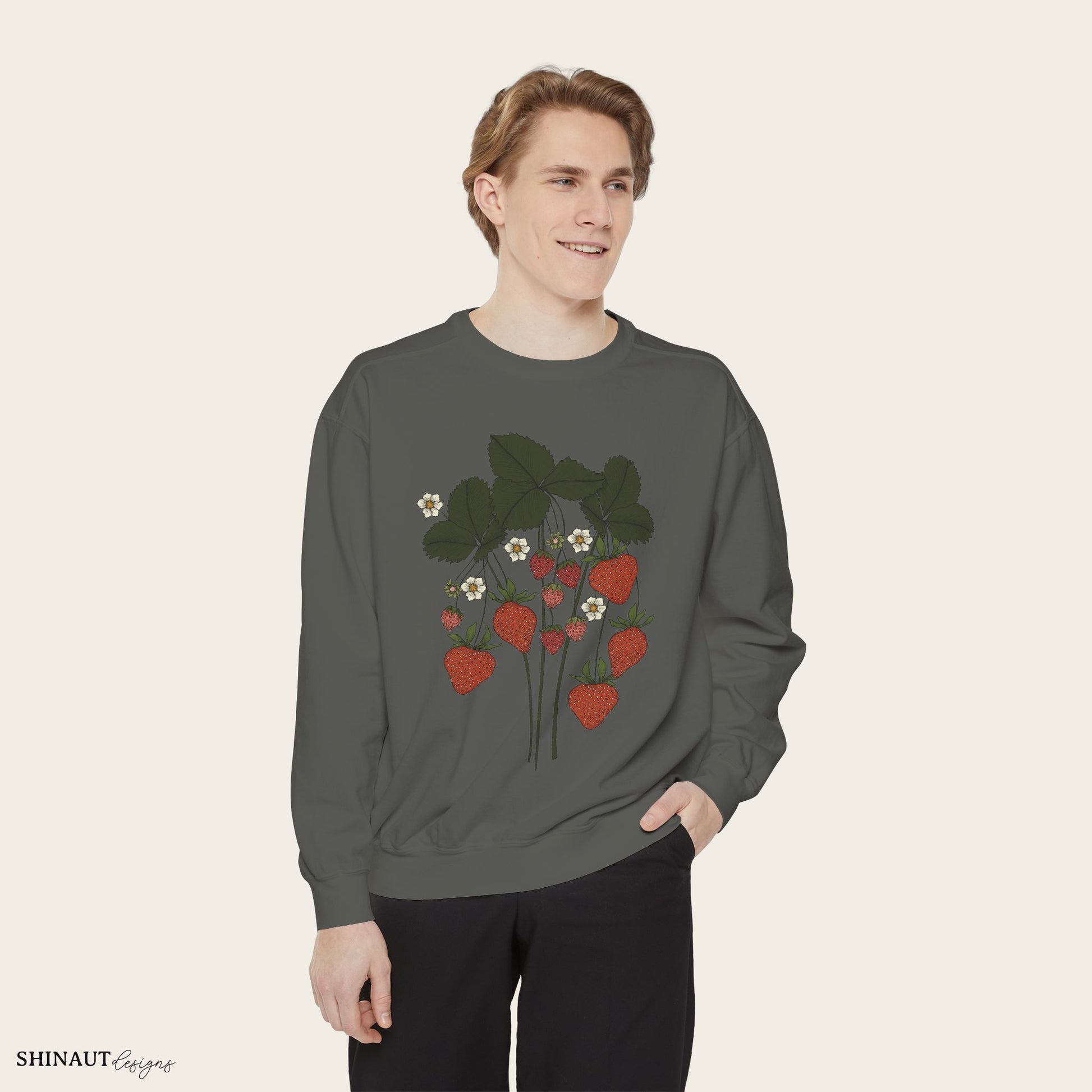 strawberry plant sweatshirt in pepper male model