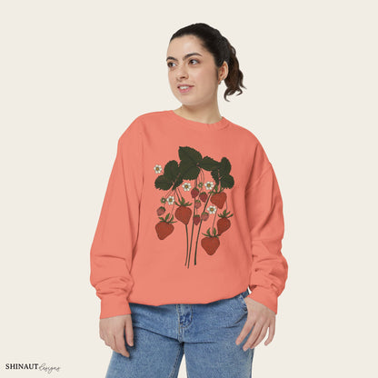 strawberry plant sweatshirt in terracotta female model