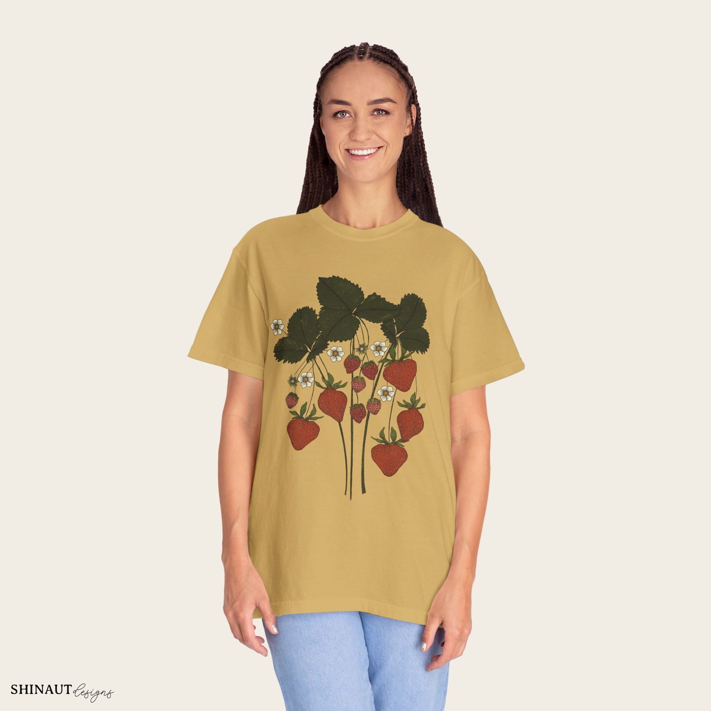 strawberry plant t-shirt in butter female model