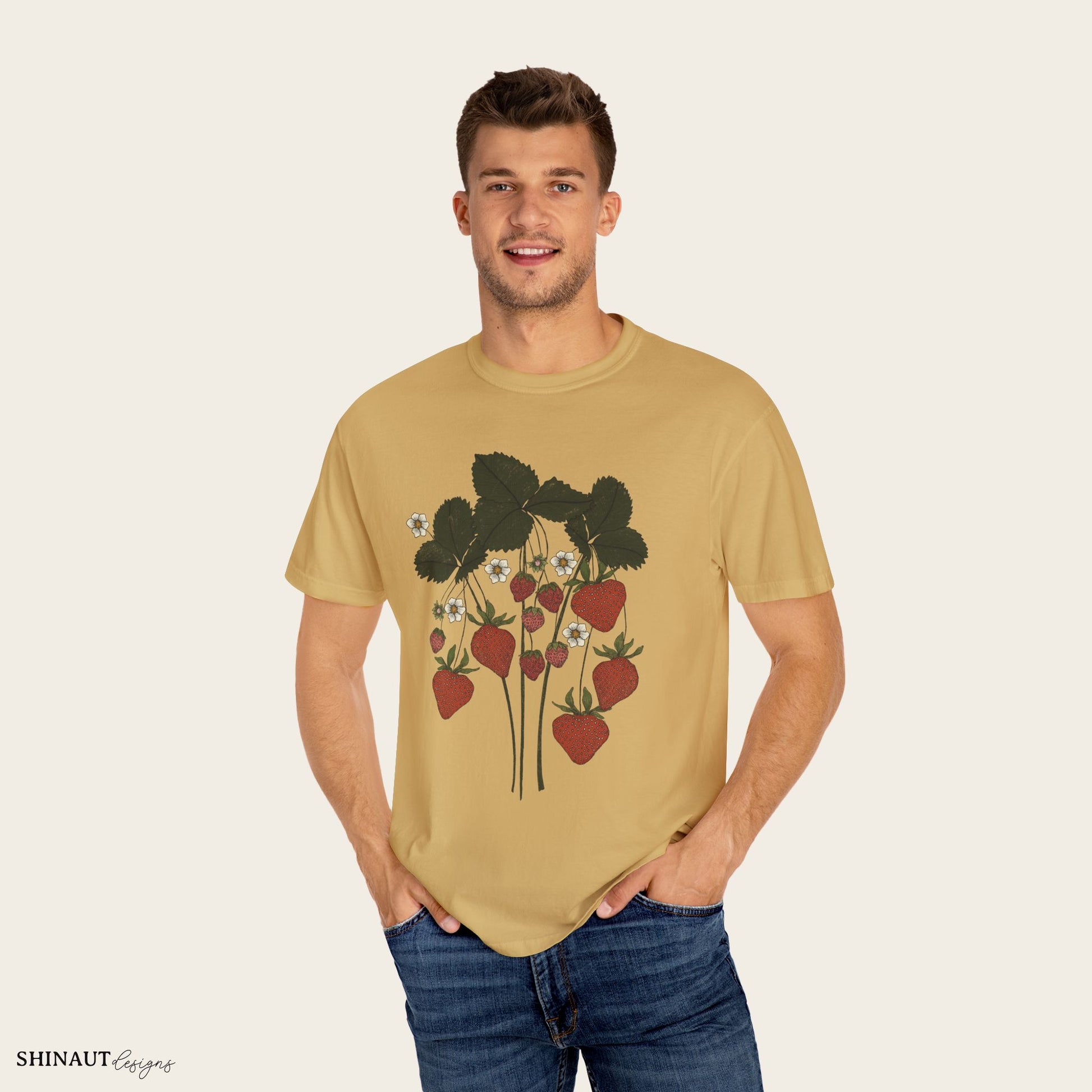 strawberry plant t-shirt in butter male model