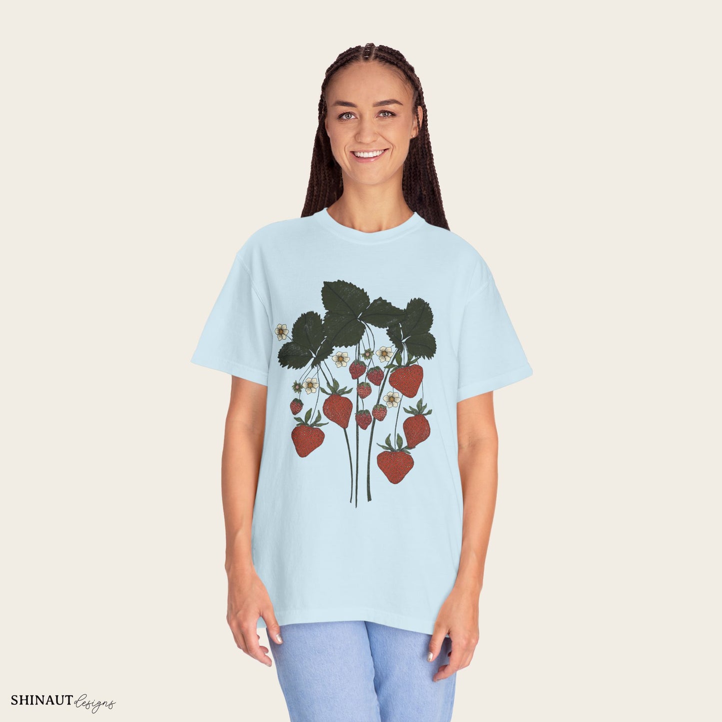 strawberry plant t-shirt in chambray female model