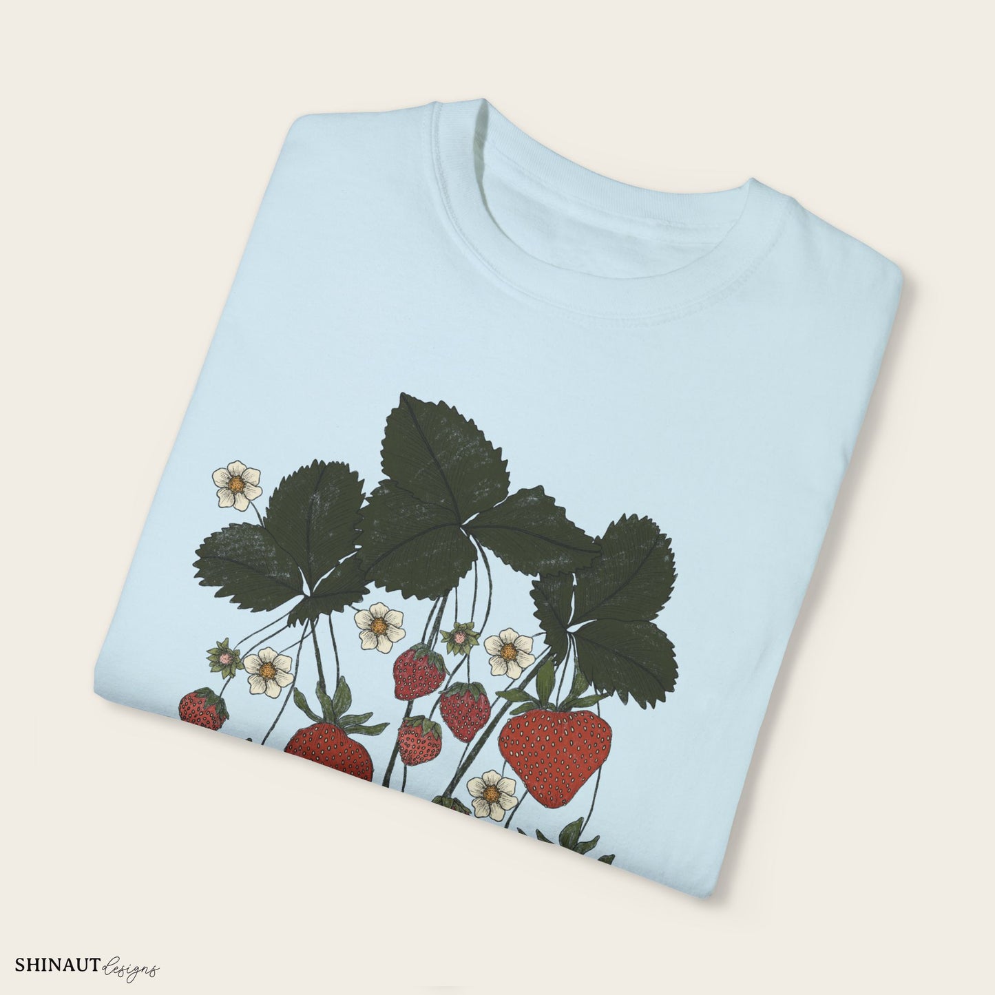 strawberry plant t-shirt in chambray folded