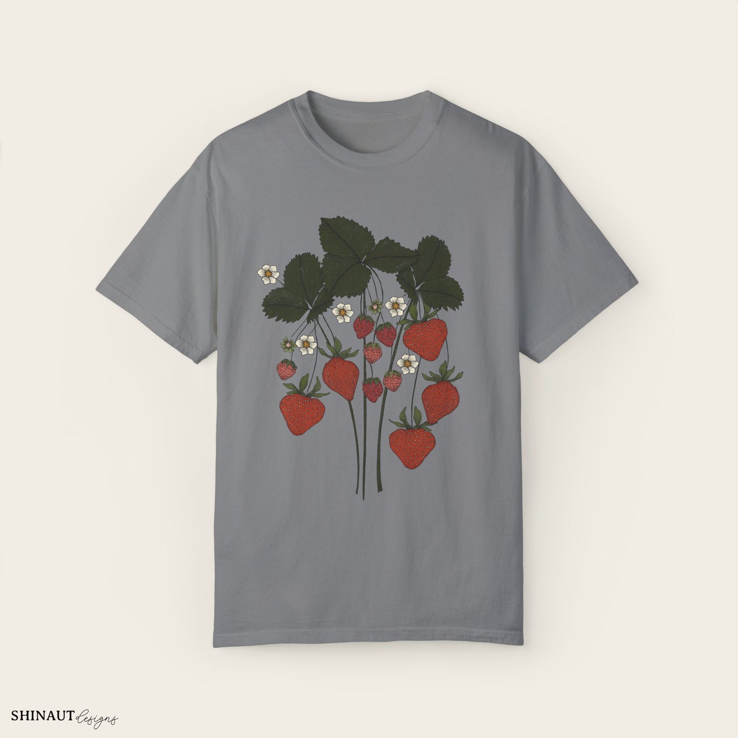 strawberry plant t-shirt in grey