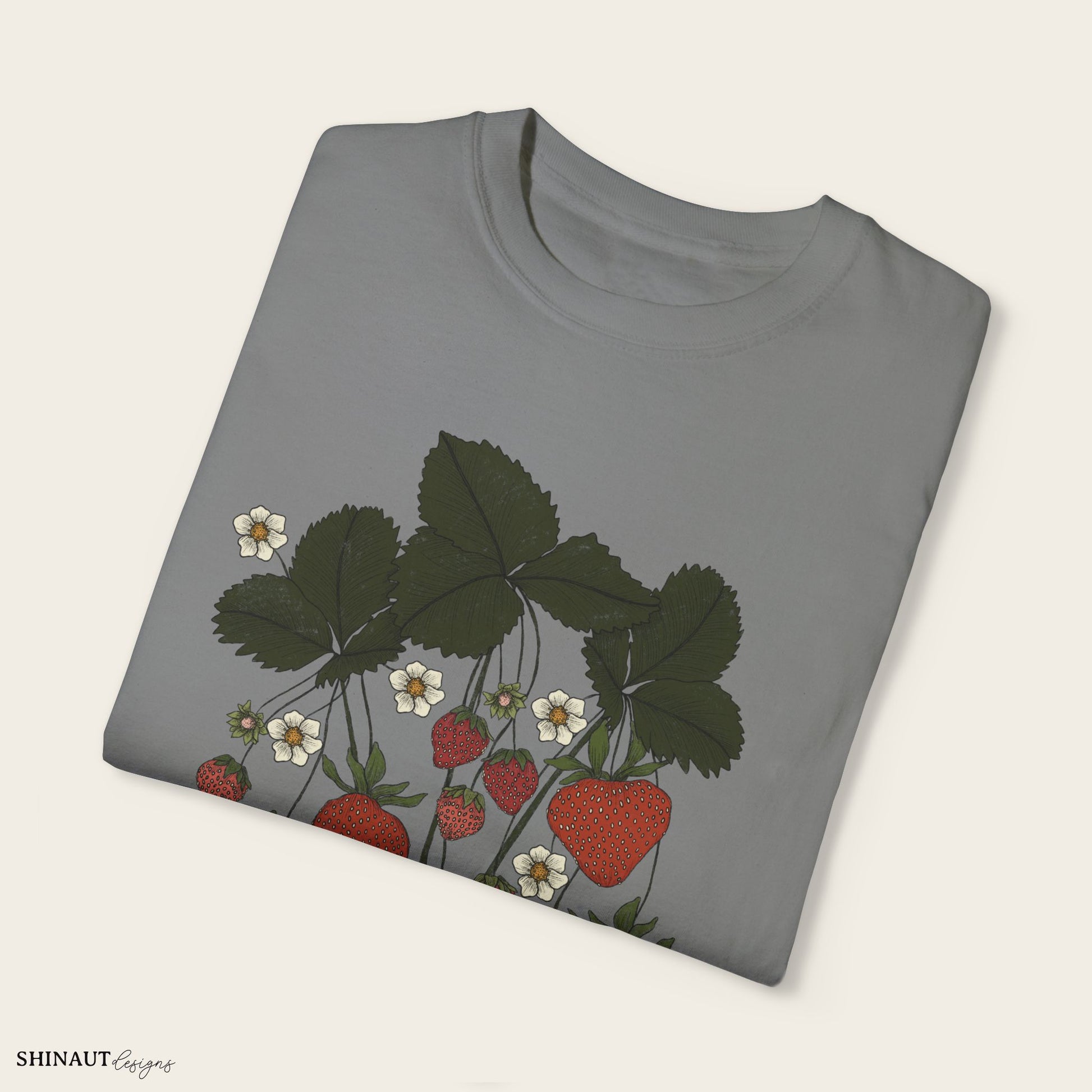 strawberry plant t-shirt in grey folded