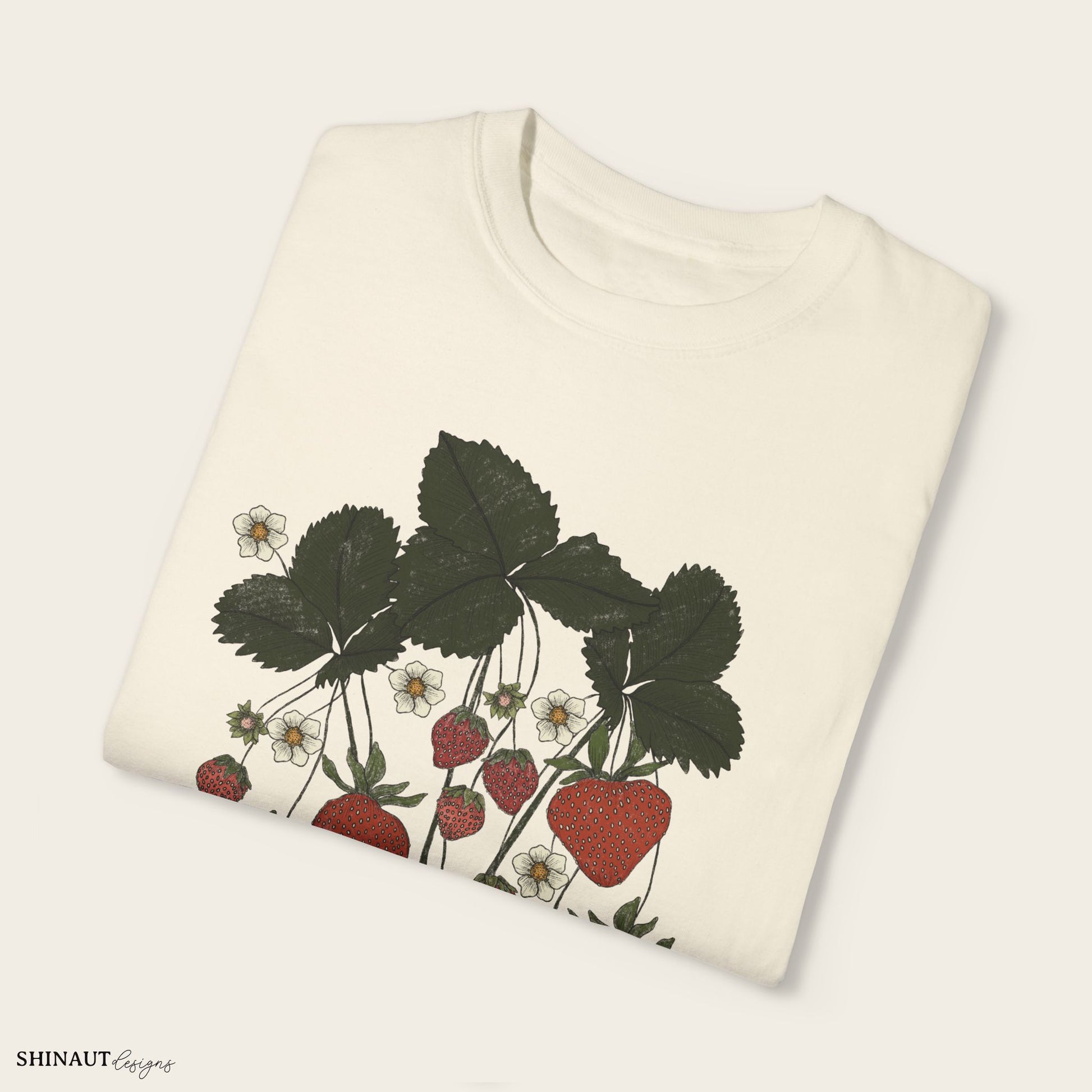 strawberry plant t-shirt in ivory folded