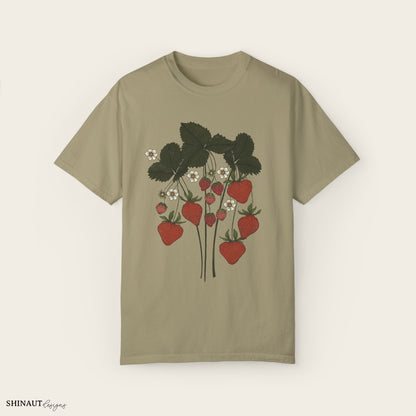 strawberry plant t-shirt in khaki