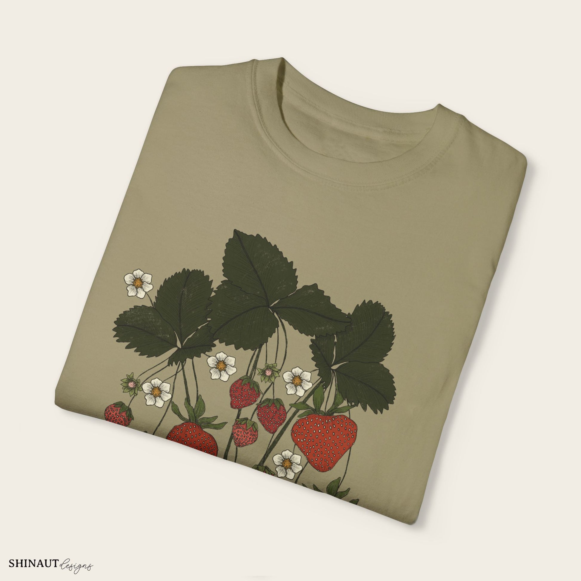 strawberry plant t-shirt in khaki folded