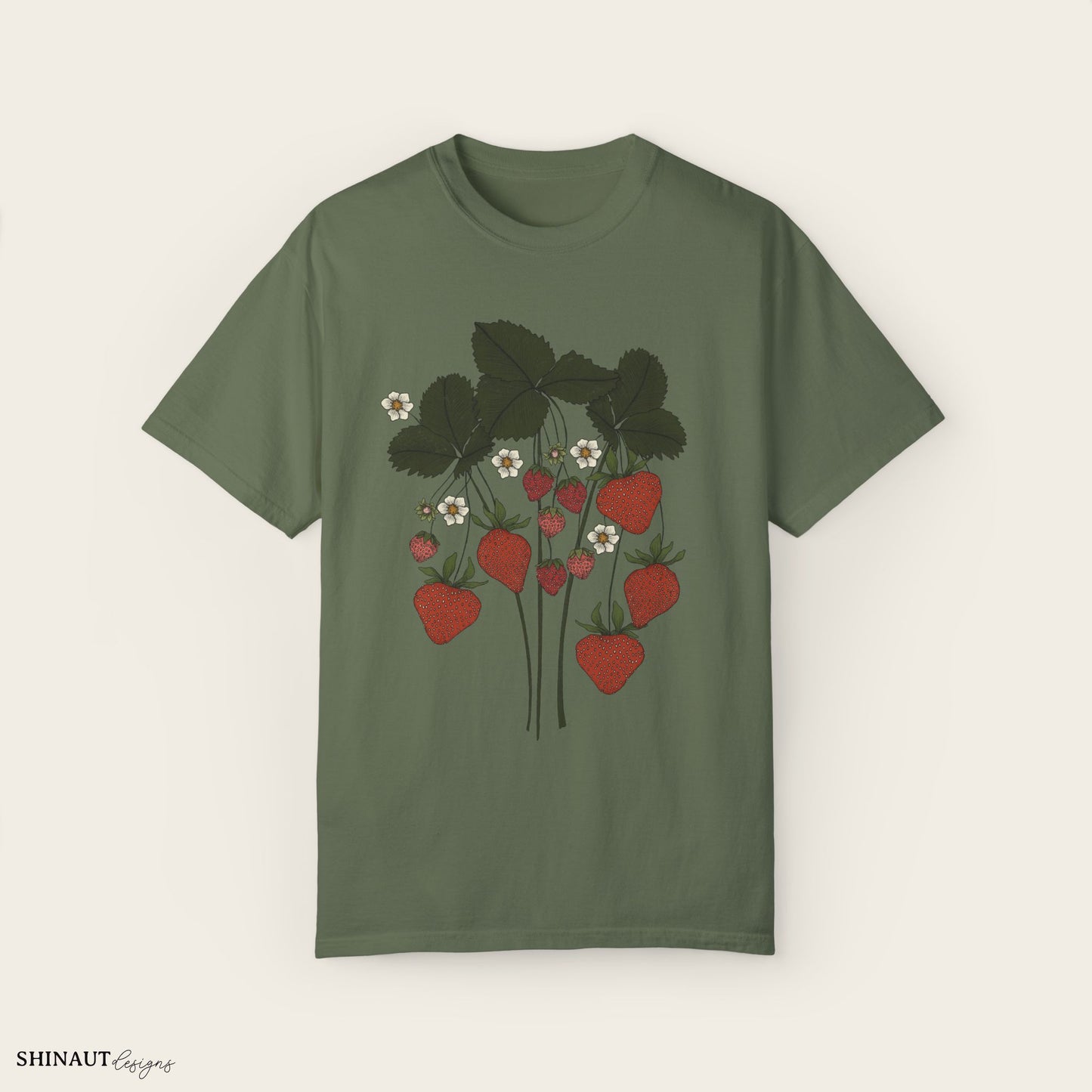 strawberry plant t-shirt in sage