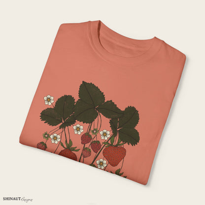 strawberry plant t-shirt in terracotta folded